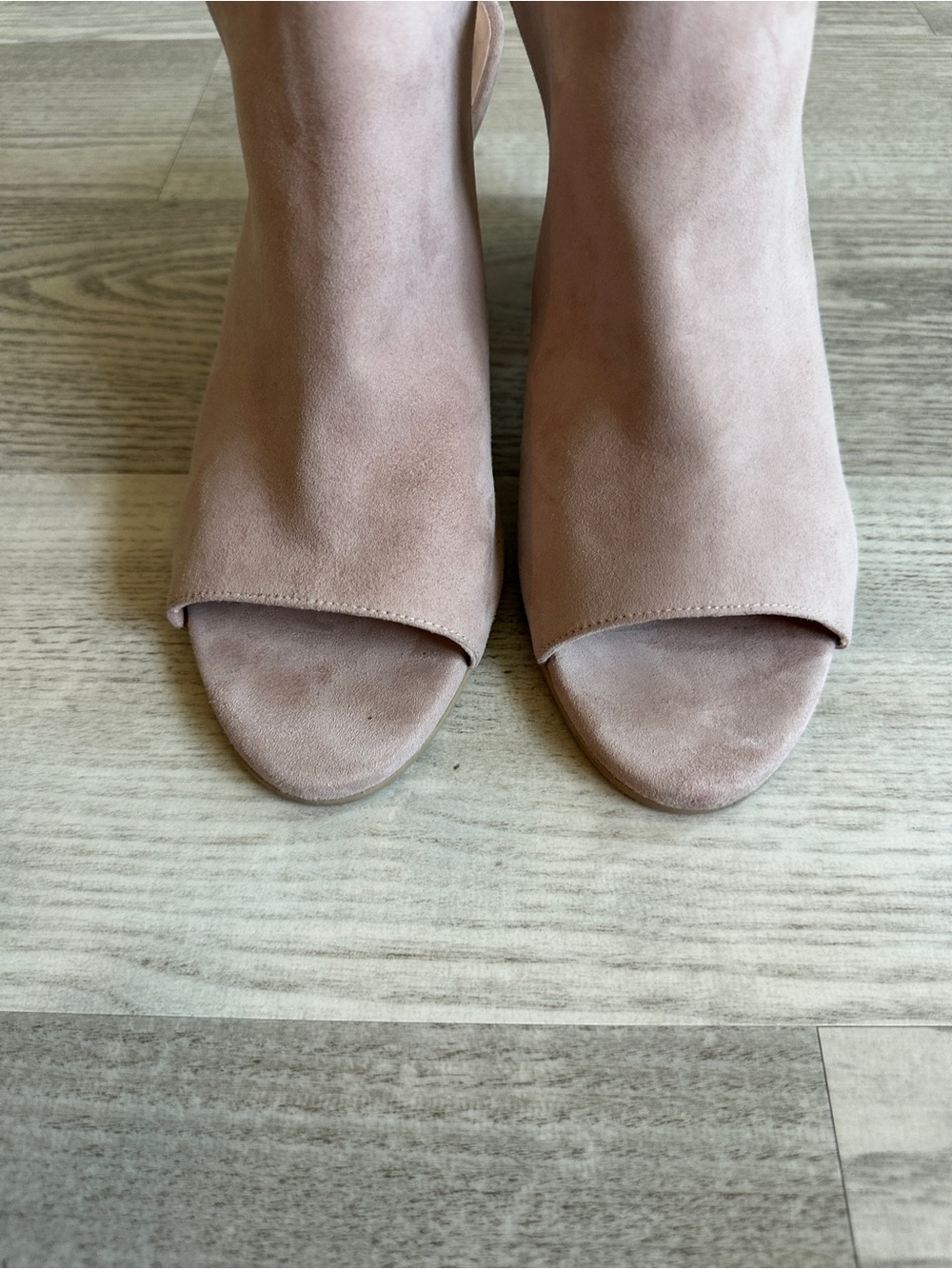 Stuart Weitzman Blush Suede Peep Toe Block Heeled Sandals 8.5 - Picture 6 of 14